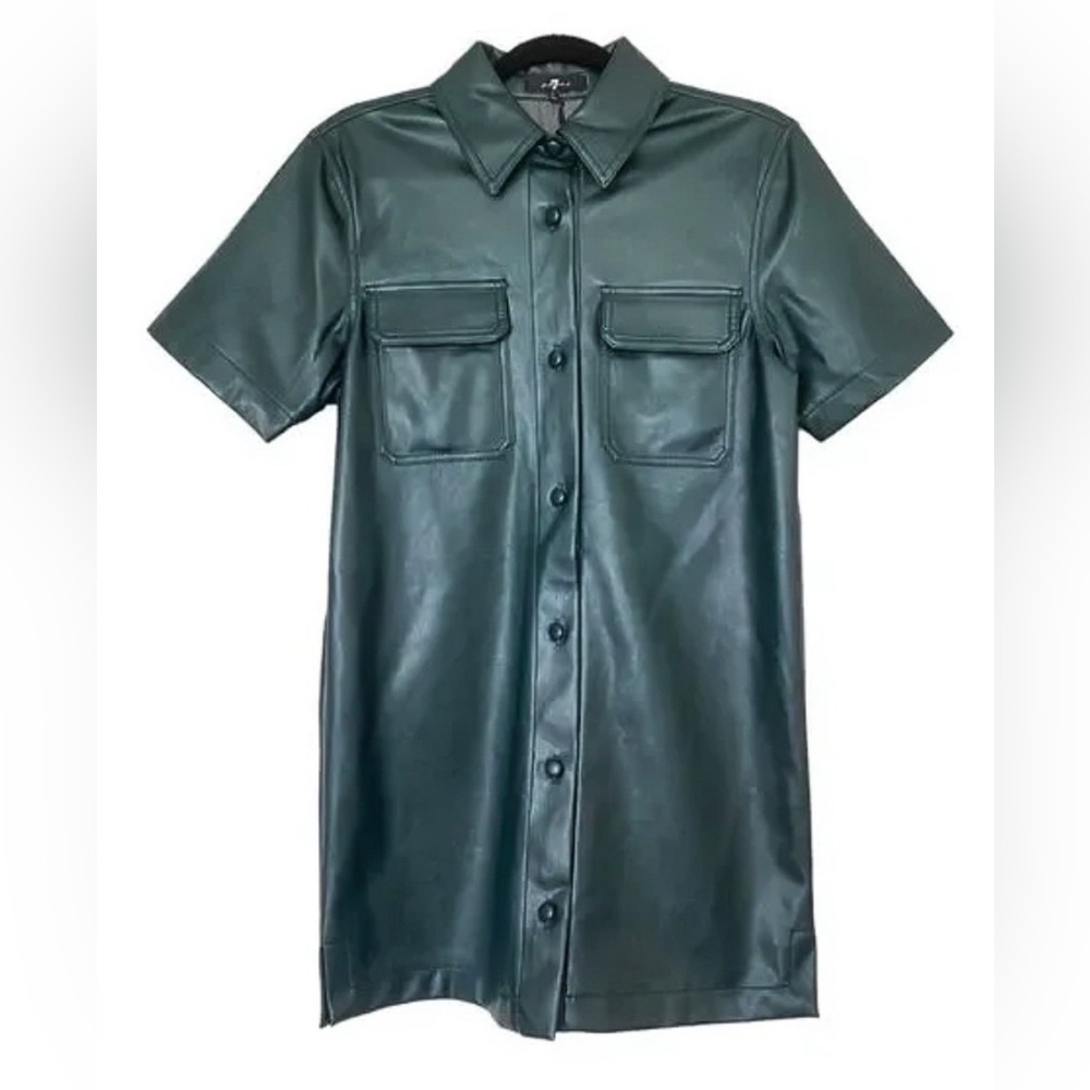 7 For All Mankind Dark Green Faux Leather Shirt Dress